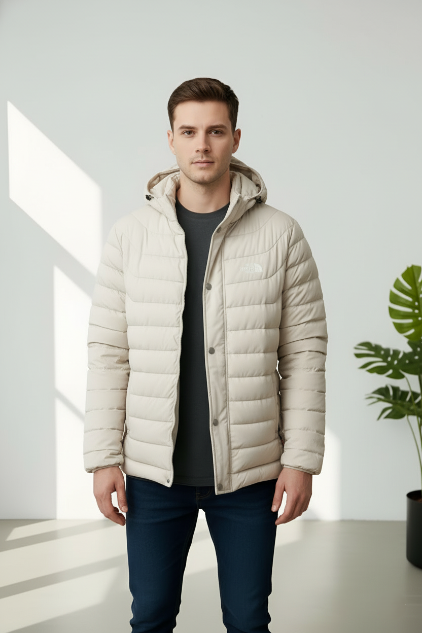 Lightweight Puffer Jacket with Hood – Cream Beige