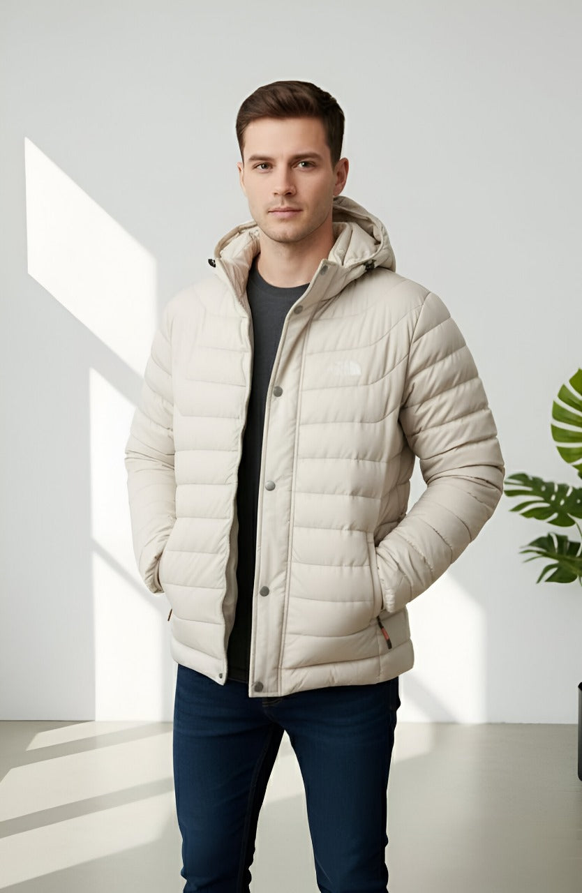 Lightweight Puffer Jacket with Hood – Cream Beige