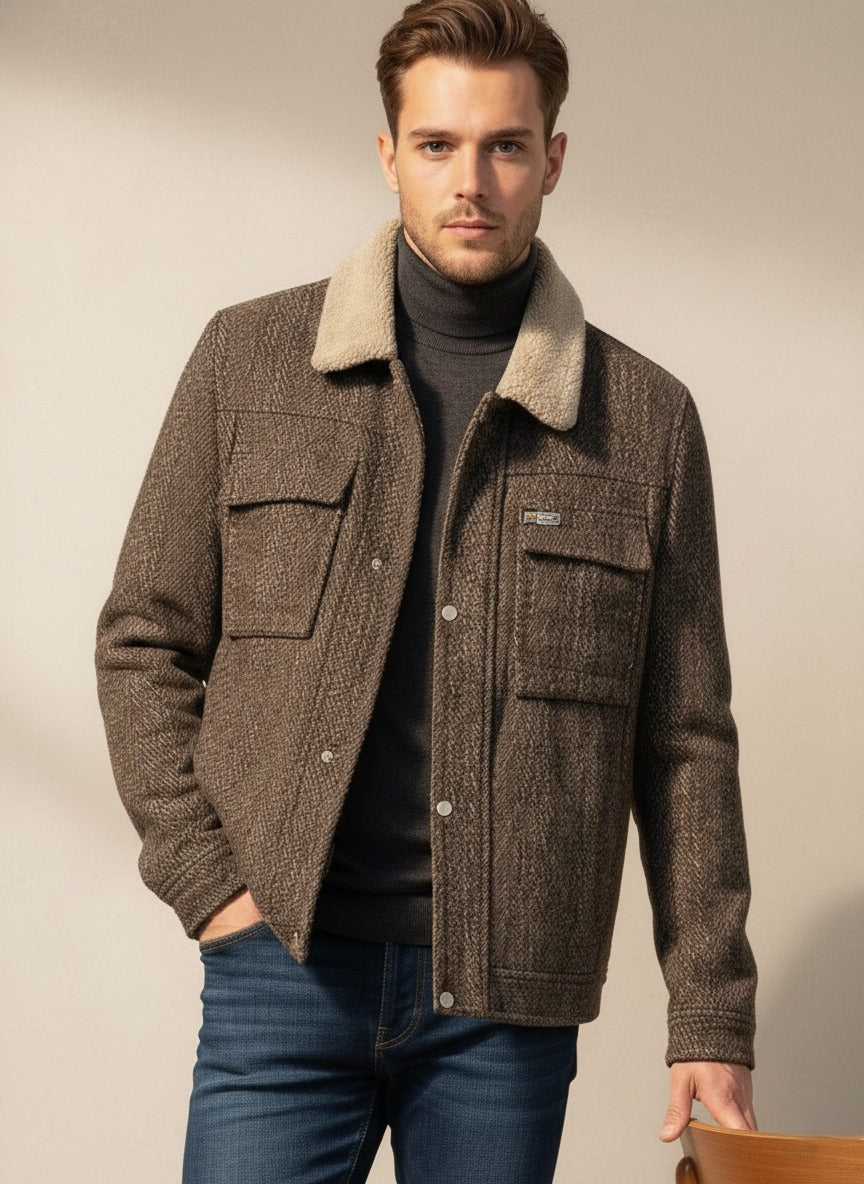 Wool-Blend Sherpa Collar Jacket – Coffee Brown