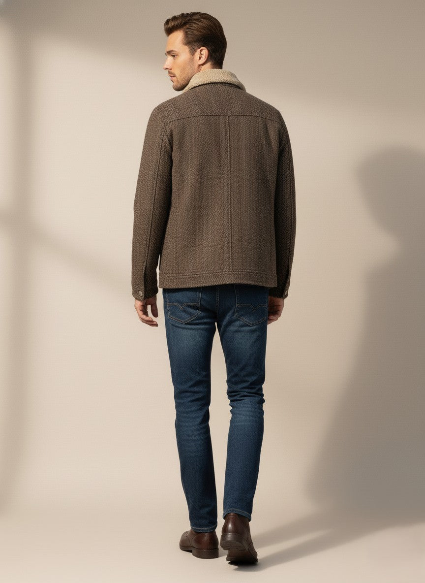 Wool-Blend Sherpa Collar Jacket – Coffee Brown