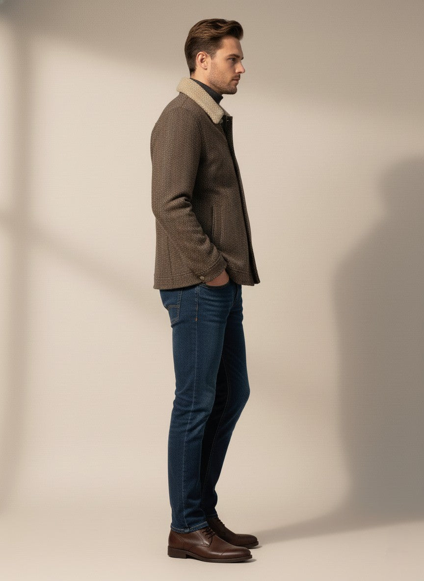 Wool-Blend Sherpa Collar Jacket – Coffee Brown